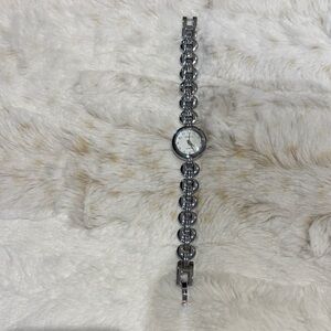 Geneva Silver Tone Link Bracelet Watch with White Dial